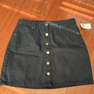 Navy Button-Front Denim Skirt